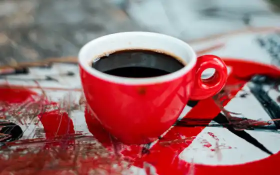 кофе, красный, чашка