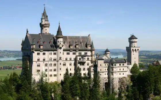 архитектура, germany, castle, красивый, замок, нойшванштайн, баварии, старовинний, пагорб, schloss, 