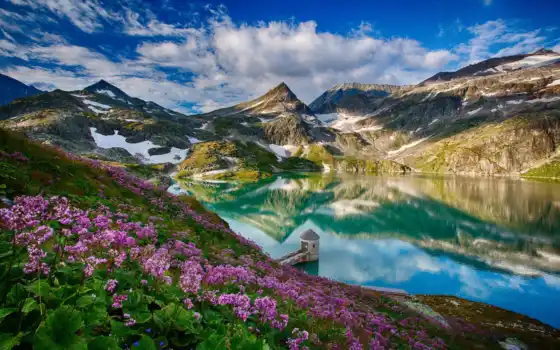 весна, природа, озеро, горы, красивые, природы, красиво, отражение, 