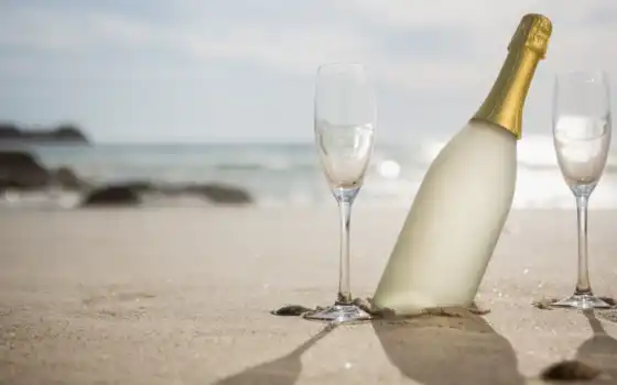 пляж, шампанское, фото