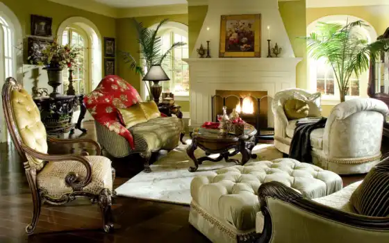 камин, комната, интерьер, lounge, design, стиль, 