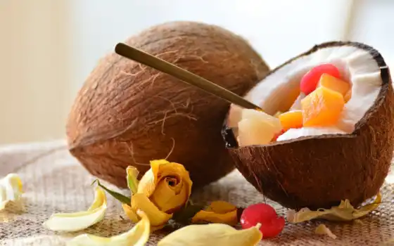 кокосовый, плод, еда, кука, батончик, сок, разрешение, фон, ананас