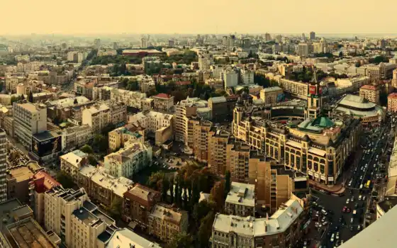 высота, здания, город, улица, панорама, дома, киев.