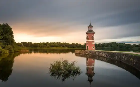 морицбург, германия, маяк, озеро, морбург