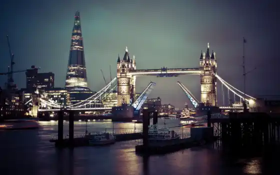 мост, башня, ночь, london, 