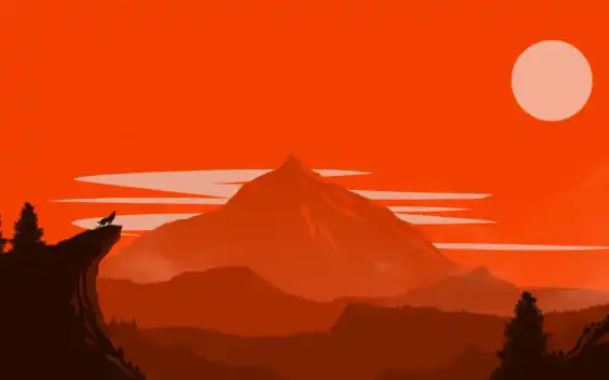 firewatch, red, art, game, fantasy, simple