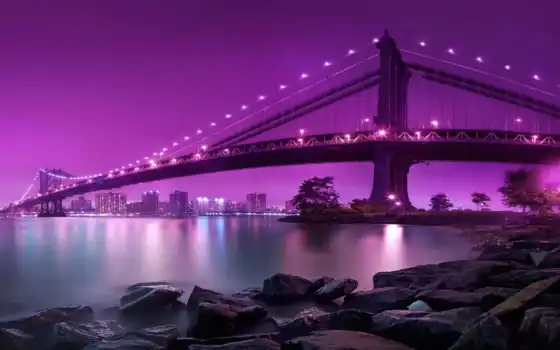 мост, anime, york, нью, manhettnyi, purple, скача, sana
