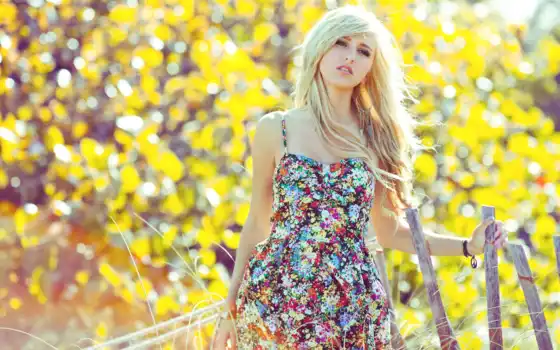 девушка, женщина, платье, blonde, цветы, осень, cvety, summer