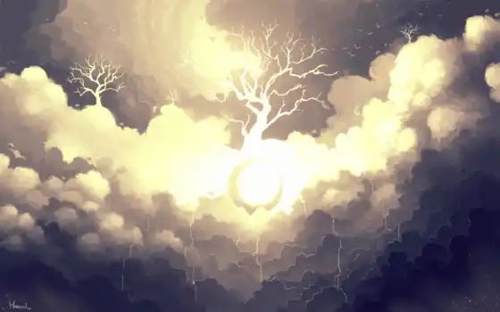  облако, дерево, окно, свет, пространство, солнце, 
