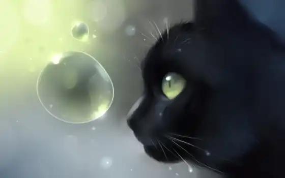 кот, черный, пузырь, искусство, апофис, животное, художественное произведение