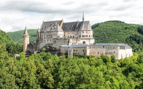 vianden, castle, luxembourg, diekirch, trees, лес, 