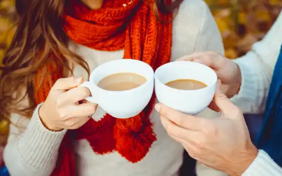 кофе, чашка, осень, два, титул, утро, род, стоковый, любовь, теплый, счастливый
