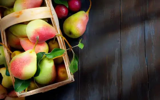 фрукты, осень, яблоки, листва, корзина, урожай, 