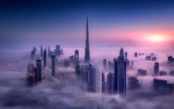 dubai, оаэ, небоскрёба, облако, туман, взгляд, emirat, арабский, halif, tourist