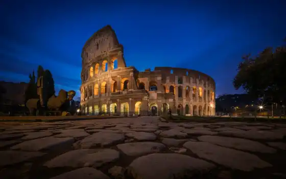 колизей, рим, город, historical, architectural, памятник, ночь, italian, rima