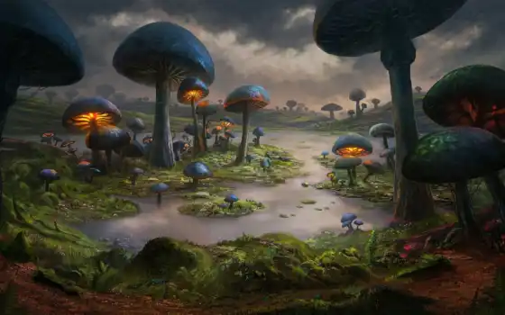 гриб, фэнтези, fore, искусство, пейзаж, мир, болото, мох, пазл, доник