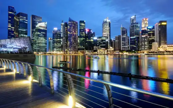 красивые, мира, города, город, singapore, часть, ночью, городов, фотографий, print, холстины, 