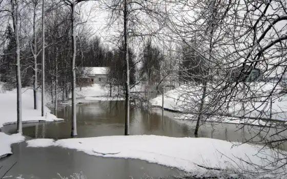 река, зима, природа,