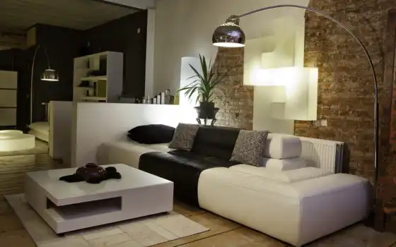 room, интерьер, living,, диван, дизайн, квартира, стиль,, светильник, стена, کا, 