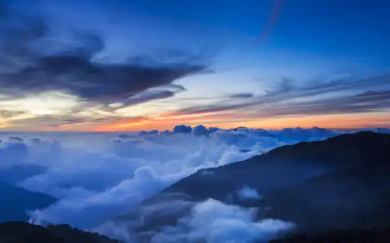 тайвань, парк, китай, национальный, горы, деревья, холмы, небо, туман, закат, дымка, вечер, картинка, облака, 