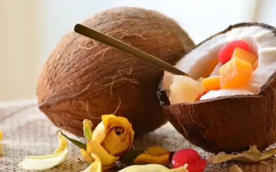 кокосовый, плод, пазы, аним, рисунок
