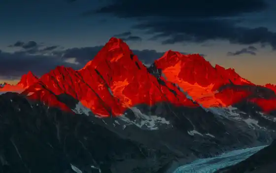 гора, закат, алпы, ирания, красный, ледниковый, аргентинский, французский