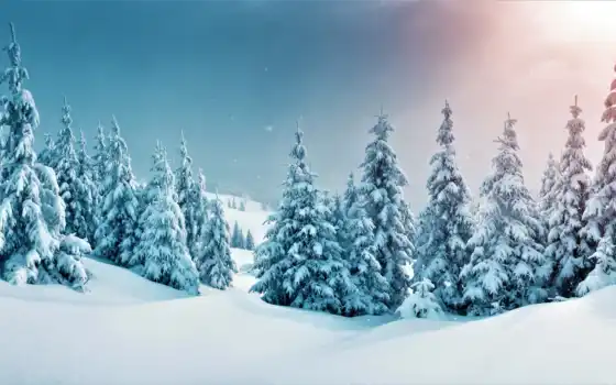 зима, дерев, дерев, деревушка, эла, ёil, пейзаж