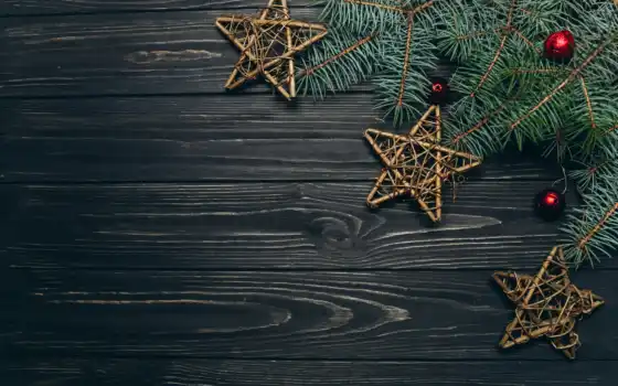 рождественский, деревянный, новый, год, дерево, красный, мяч