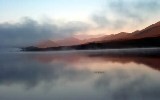озеро, обои, туман, рассвет, утро, горные, ранние, природа, обои, شما, и, ла,