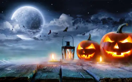 хеллоуин, фонарь, лунный свет, любовь, жуткое