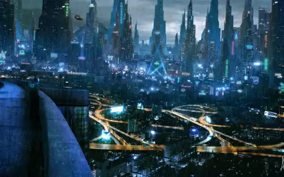 город, ночь, будущее, futuristic
