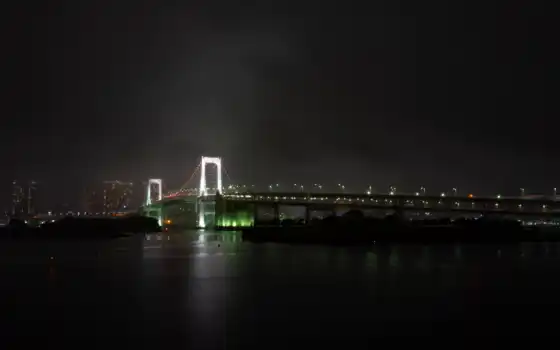 мост, река, ночь, город, подсветка, планшетный, mac