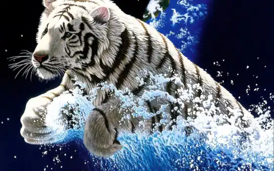 тигр, белый, искусство, животные