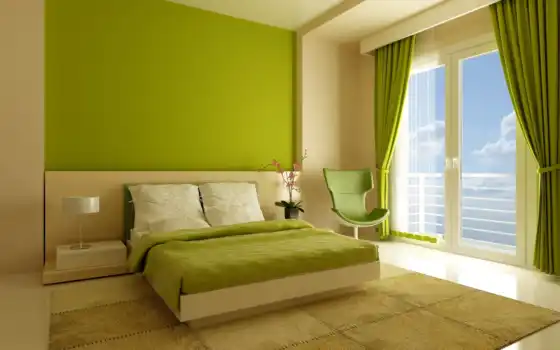 комната, интерьер, спальня, спальни, зелёных, зеленого, 