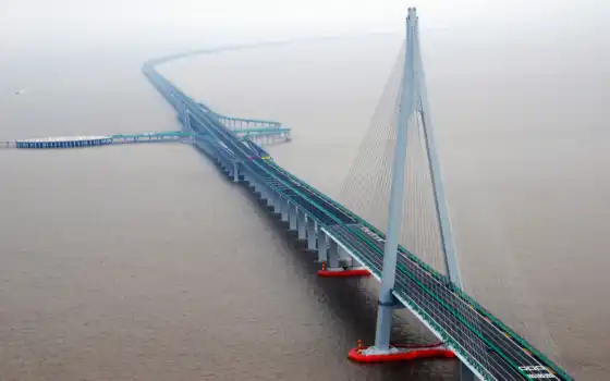 мост, hangzhou, bay, море, china, мире, мосты, 