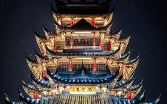 архитектура, пагода, китаянка, постройка, китай, подсветка, мобильный, нью