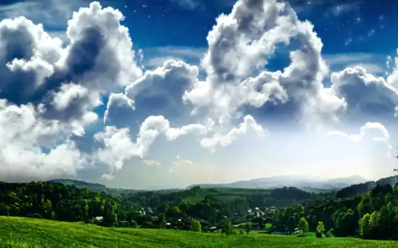 пейзаж, поле, горный, корыстный, трава, облака, другие, небо,