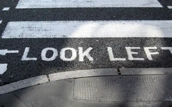 смотреть, left, переход, дорога, краска, slova, надпись, тротуар, слово, указатель, streaks, 