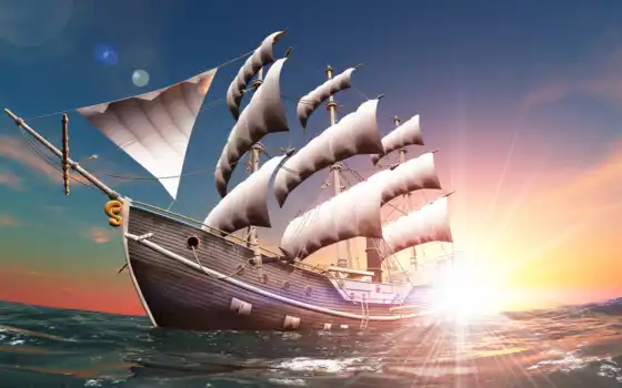 корабль, парусник, sail, desktop, плакат, high, sailboat, 