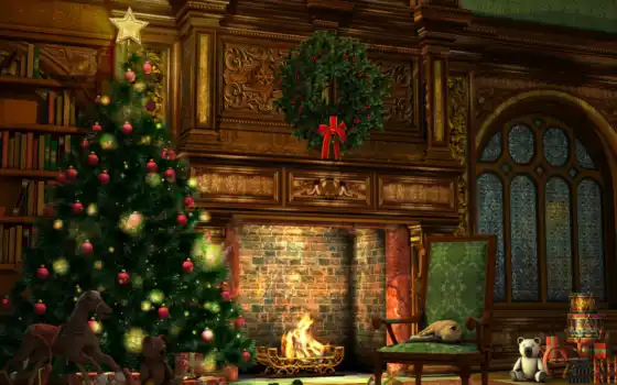 год, новый, рождество, елка, комната, праздник, игрушки, новогодняя, праздники, гирлянды, огни, украшения, подарки, интерьер, обстановка, шарики, елочные, рождественская, 
