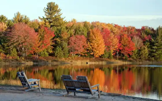 кресла, осень, пейзаж, озеро, фото, мотивы, осенние, 