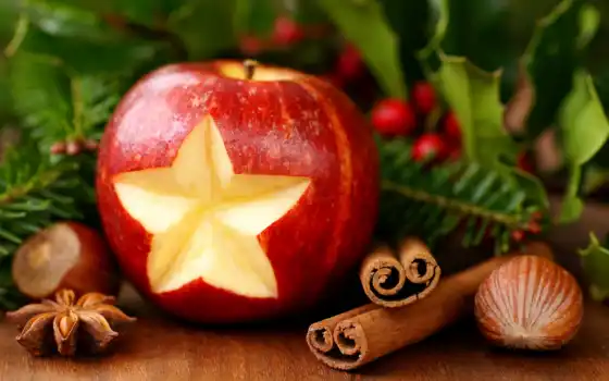 christmas, new, decor, year, cinnamon, desktop, apple, hazelnuts, mac, pine, 