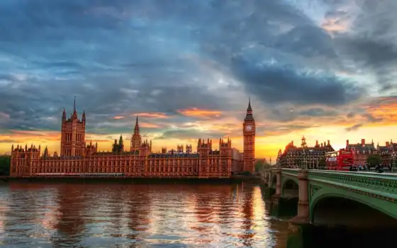 лондон, река, big, башня, вестминстерский, дворец, часами, ben, город, города, темза, 
