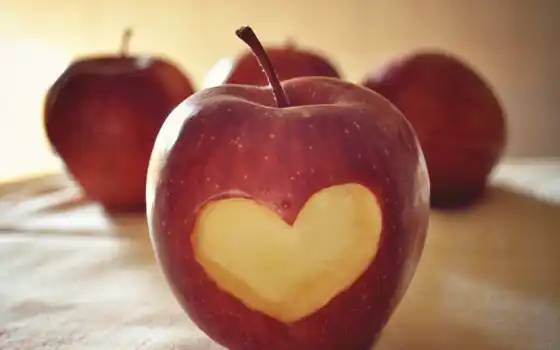 любовь, яблоко, ткань, красный