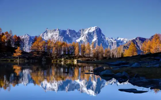 гора, осень, prank, дерево, mont, blanc, landscape, природа, озеро