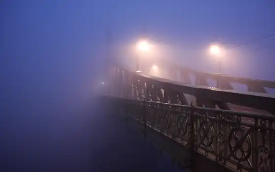 туман, грусть, свет, лампы, город, мосты, река, рождает, воспоминания, 