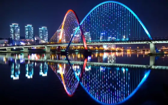 мост, korean, ночь, город, south