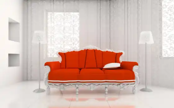 диван, red, белая комната,