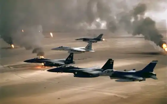 пустынные, реактивные, воздушные, истребители, ирак, дым, поля, свободные, самолеты, военные, боевые, штурмовые,