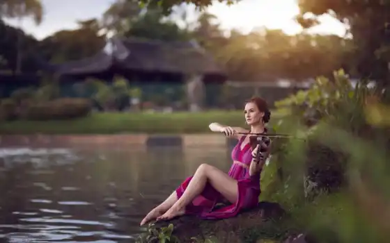 скрипка, скрипачка, romantic, музыка, природа